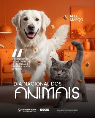 Dia Nacional dos Animais 14 de Março Social Media PSD Editável