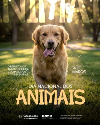 Dia Nacional dos Animais 14 de Março Social Media PSD Editável