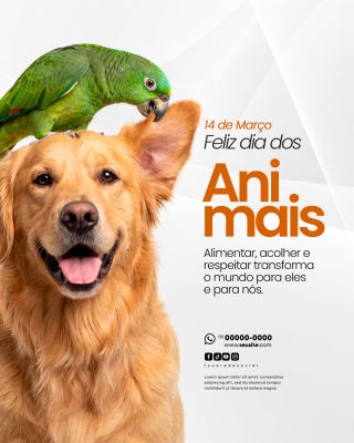 Dia dos Animais 14 de Março Feliz Dia dos Animais PSD Editável