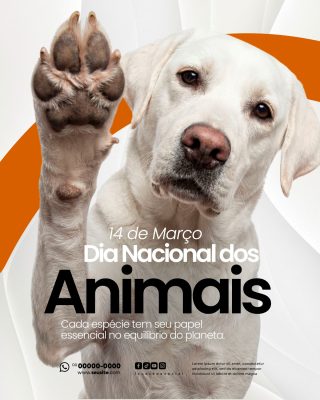 Dia Nacional dos Animais 14 de Março Poster Causa Animal PSD Editável