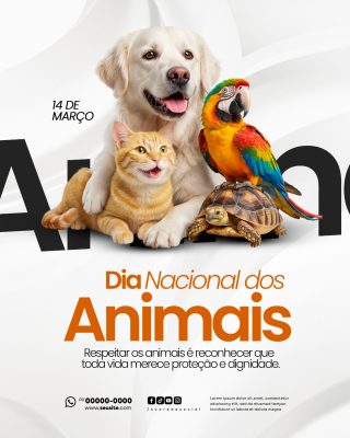Dia Nacional dos Animais 14 de Março Proteção e Dignidade PSD Editável