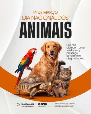 Dia Nacional dos Animais 14 de Março Social Media PSD Editável