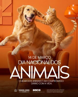 Dia Nacional dos Animais 14 de Março Pet Shop PSD Editável