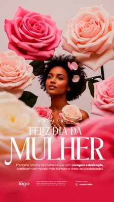 Story Dia Internacional da Mulher 08 de Março Mensagem Rosa e Feminina PSD Editável