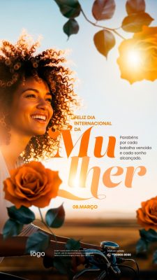 Story Mulher Feliz Dia Internacional da Mulher 08 de Março PSD Editável