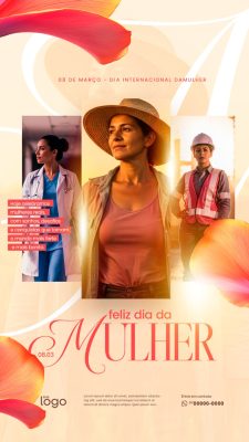Story Dia da Mulher 08 de Março Internacional Homenagem Feminina PSD Editável