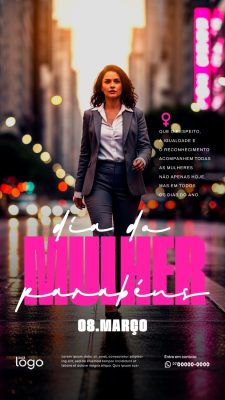 Story Dia Internacional da Mulher 08 de Março Parabéns PSD Editável