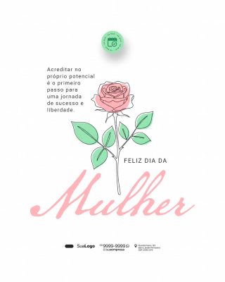 Dia da Mulher Rosa Frase Inspiradora Arte Clean PSD Editável