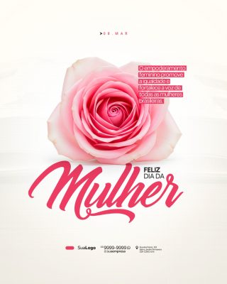 Mulher Feliz Dia da Mulher Rosa Suave PSD Editável