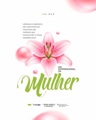 Mulher 08 Março Dia Internacional Mensagem Floral PSD Editável