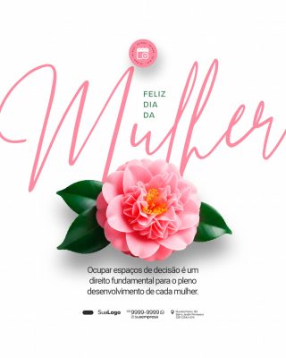 Dia da Mulher Feliz Flor Rosas com Mensagem Social PSD Editável