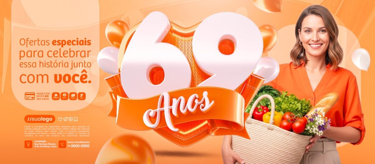 Banner 69 Anos Ofertas Especiais Para Celebrar PSD Editável