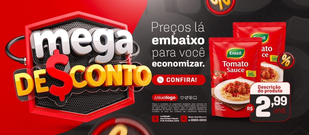 Banner Mega Desconto Preços Lá Embaixo Para Você PSD Editável