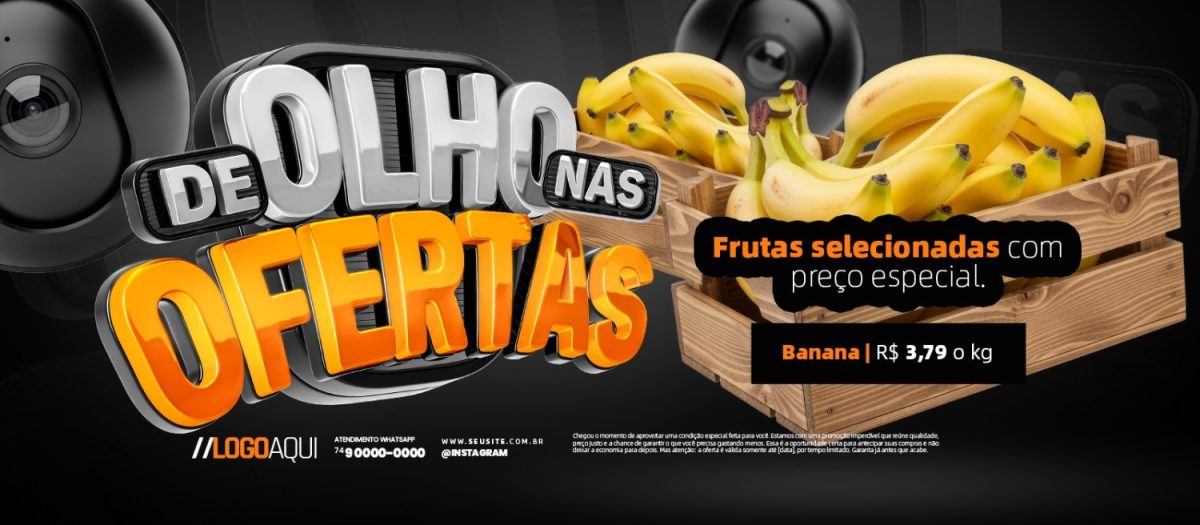 Banner De Olho Nas Ofertas Frutas Selecionadas Com Preço Especial PSD Editável