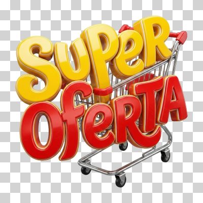 Selo 3D Super Oferta Carrinho de Compras PNG Transparente