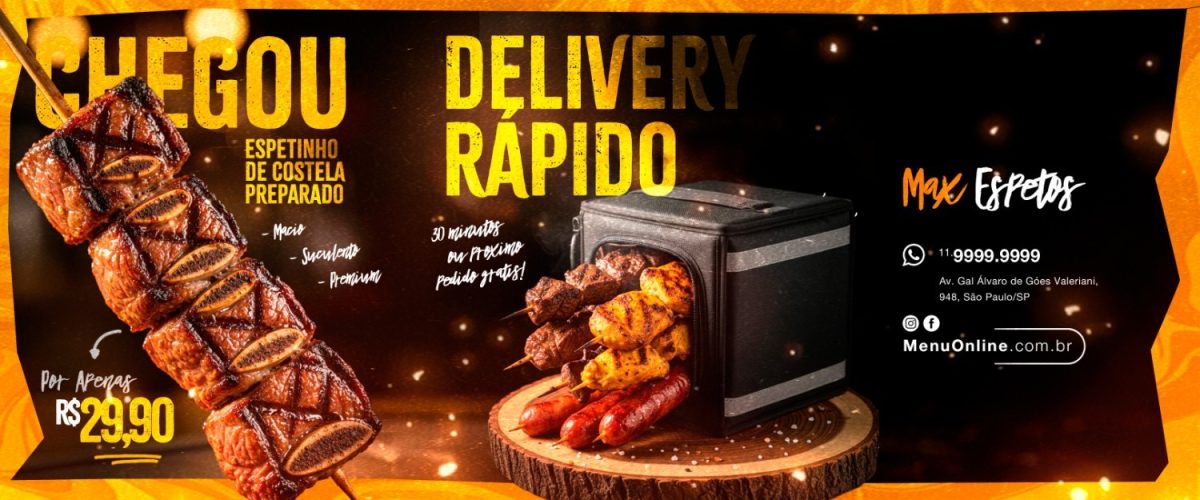 Carrossel Max Espetos Chegou Delivery Rápido Espetinho de Costela PSD Editável