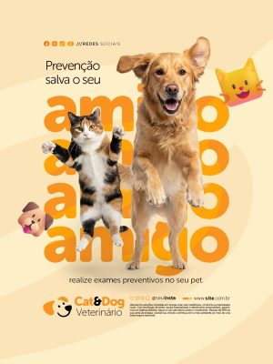 Veterinário Prevenção Salva o Seu Amigo Poster PSD Editável