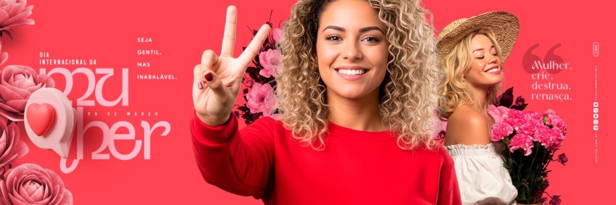 Carrossel Dia Internacional da Mulher 08 de março Seja Gentil Mas Inabalável PSD Editável