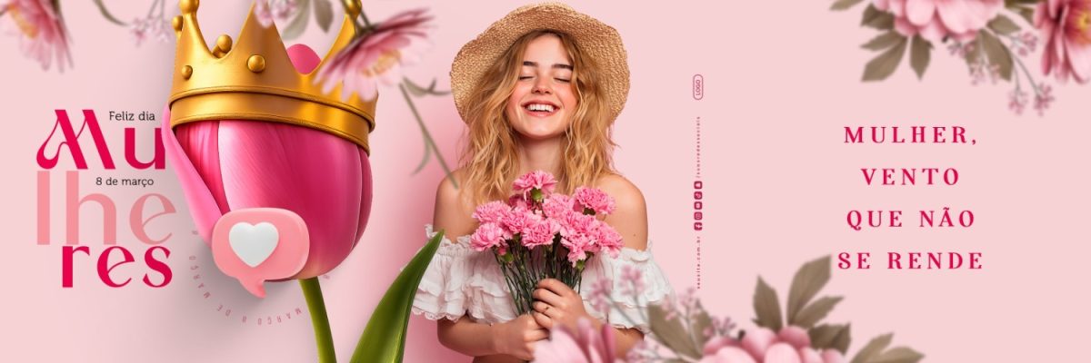 Carrossel Feliz Dia Mulher 8 de Março Vento Que Não se Rende PSD Editável