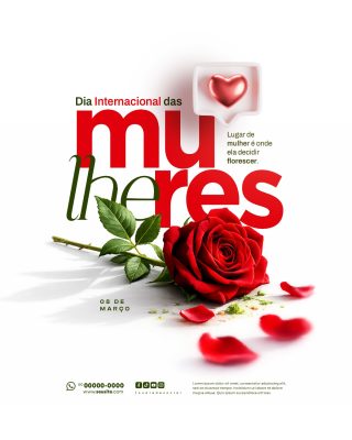 Dia da Mulher 08 de Março Florescer Mensagem Inspiradora PSD Editável