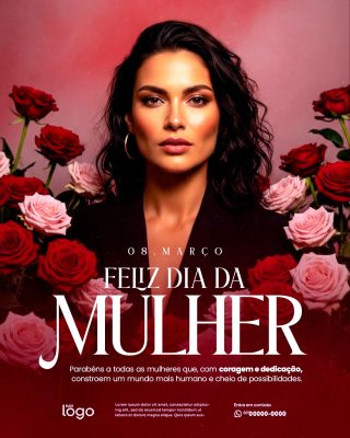 Dia Internacional da Mulher 08 de Março Homenagem com Rosas PSD Editável