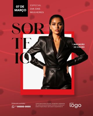 Sorteio 07 Março Especial Dia Das Mulheres Macacão de Couro PSD Editável