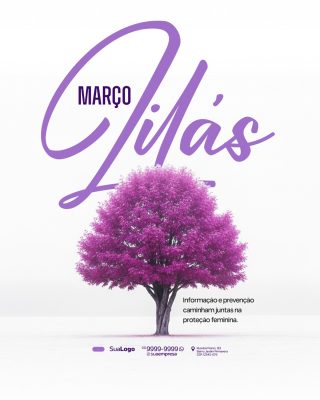 Março Lilás Prevenção Feminina Árvore Roxa PSD Editável