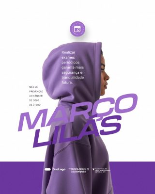 Março Lilás Prevenção Câncer Colo de Útero Banner Social PSD Editável