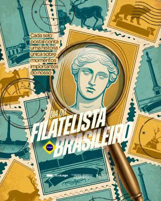 Dia do Filatelista Brasileiro 05 Março Selos Postais Design Elegante PSD Editável