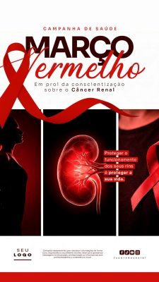 Março Vermelho Câncer Renal Conscientização Campanha Saúde PSD Editável