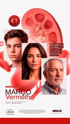 Março Vermelho Campanha de Conscientização sobre o Câncer Renal e Saúde PSD Editável