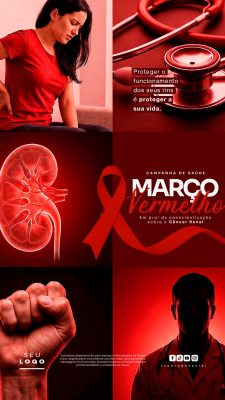 Março Vermelho Câncer Renal Prevenção Instagram Post PSD Editável