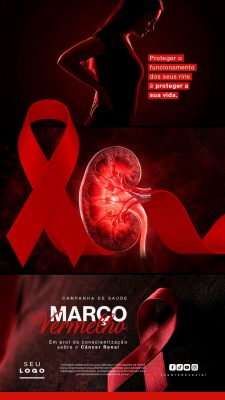 Março Vermelho Câncer Renal Campanhas de Saúde Template PSD Editável