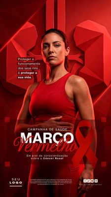 Março Vermelho Câncer Renal Post Campanha Saúde PSD Editável