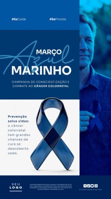 Março Azul Marinho Campanha Conscientização Câncer Colorretal PSD Editável