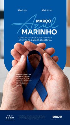 Março Azul Marinho Prevenção e Combate Câncer Colorretal PSD Editável