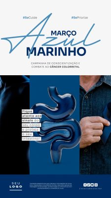 Março Azul Marinho Câncer Colorretal Conscientização PSD Editável