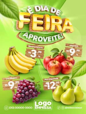 Encarte de Ofertas Hortifruti É Dia De Feira Social Media PSD Editável
