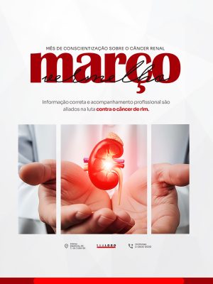 Março Vermelho Câncer de Rim Conscientização Saúde Poster PSD Editável