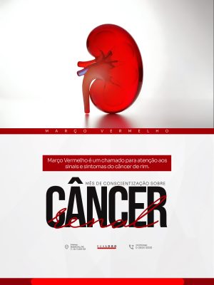 Março Vermelho Câncer de Rim Conscientização Design Clean PSD Editável