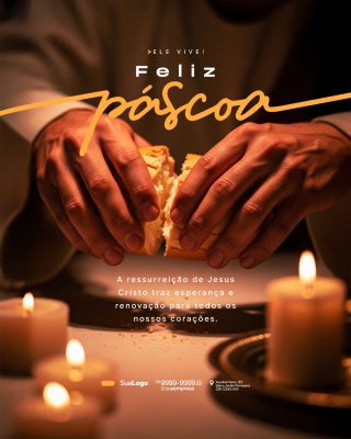 Páscoa Ele Vive Feliz Esperança e Renovação Mensagem PSD Editável