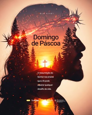 Páscoa Domingo de Páscoa Ele Vive Arte Espiritual PSD Editável