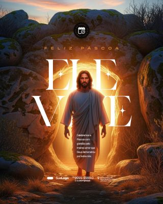 Páscoa Feliz Páscoa Ele Vive Mensagem de Gratidão PSD Editável