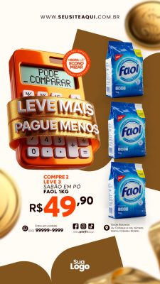 Story Promoção "Leve Mais Pague Menos" Sabão em Pó Faol Oferta PSD Editável