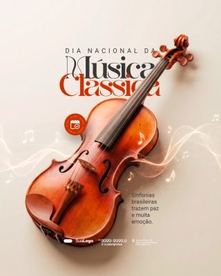 Música Clássica Violino e Notas Musicais Dia Nacional PSD Editável