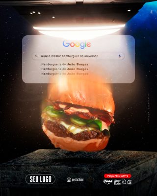 Hamburguer Flutuante no Espaço Oferta Delivery Google PSD Editável