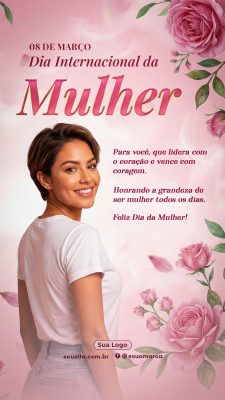 Dia Internacional da Mulher 08 de Março Mensagem Carinhosa PSD Editável