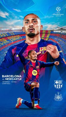 Champions League Barcelona vs Newcastle Anúncio de Jogo PSD Editável
