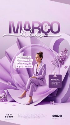 Março Lilás Campanha Informação e Proteção Saúde Mulher PSD Editável