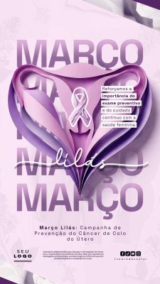 Março Lilás Campanha Prevenção Câncer Colo do Útero PSD Editável